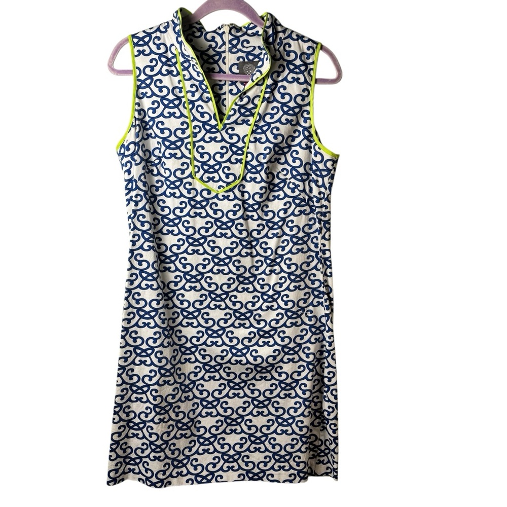 Vince Camuto Blue and White Tunic Sheath Dress with Mandarin Collar‎ Size 10
